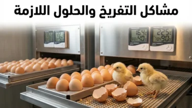 صورة غلاف مقالة مشاكل التفريخ والحلول اللازمة تظهر حاضنة بيض دواجن حديثة مع كتاكيت حديثة الفقس وأجهزة مراقبة الحرارة والرطوبة