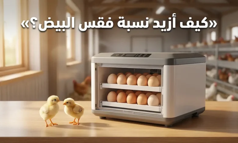 حاضنة بيض كهربائية مفتوحة بداخلها بيض مرتب مع كتاكيت حديثة الفقس - كيف أزيد نسبة فقس البيض