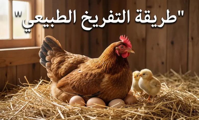 دجاجة ترقد على بيض مخصب في عش طبيعي مع كتاكيت حديثة الفقس توضح طريقة التفريخ الطبيعي