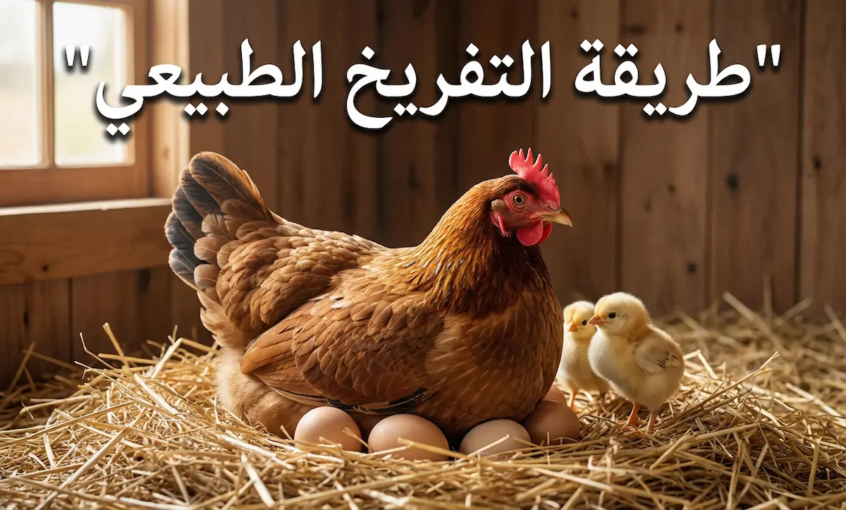 دجاجة ترقد على بيض مخصب في عش طبيعي مع كتاكيت حديثة الفقس توضح طريقة التفريخ الطبيعي