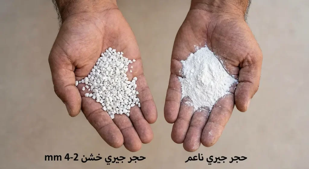 مقارنة بين الحجر الجيري الناعم المسحوق والحجر الجيري الخشن بحجم 2-4 ملم المستخدم في علف الدجاج البياض