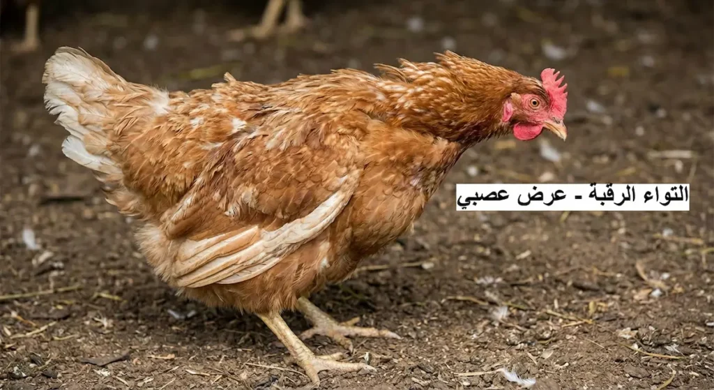  دجاجة بياض مصابة بمرض النيوكاسل تظهر عليها أعراض عصبية مع التواء واضح في الرقبة