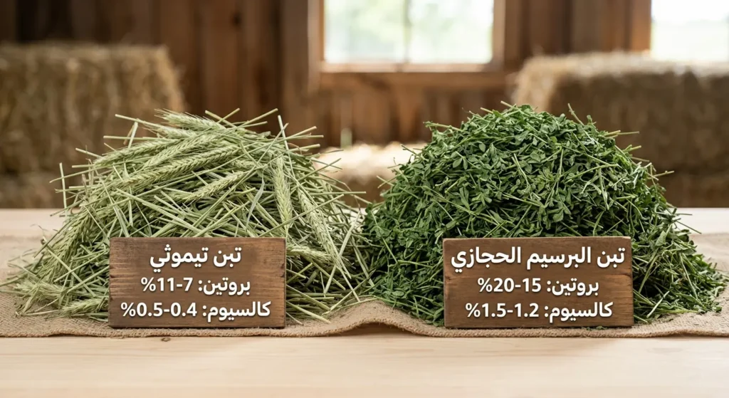 مقارنة بين تبن البرسيم الحجازي الغني بالبروتين والكالسيوم وتبن تيموثي المعتدل القيمة الغذائية