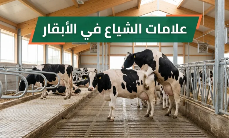 صورة غلاف توضح سلوك الوقوف للركوب كأبرز علامات الشياع في الأبقار داخل حظيرة حديثة ونظيفة